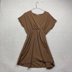 Florencia Short Sleeve Dress Mocha Brown Made In Italy Ruched Elastic Waist